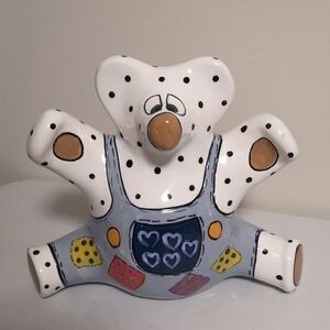 Adorable Bella Casa Polka Dot Ceramic Bear Figurine Money Bank with Stopper